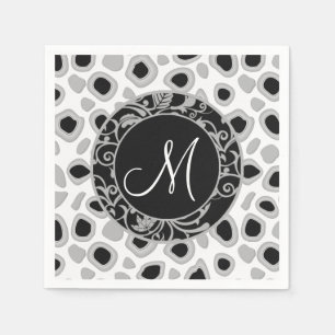 Guardanapo De Papel Monograma de Casamento Personalizado Cinza Branca