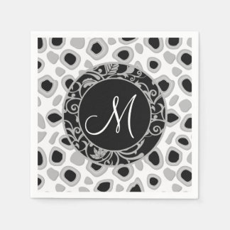 Guardanapo De Papel Monograma de Casamento Personalizado Cinza Branca 