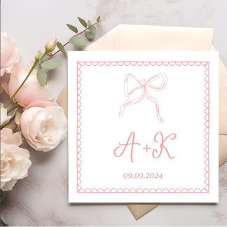 Guardanapo De Papel Monograma de Casamento Rosa Francês Desenhado à Mã