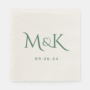 Guardanapo De Papel Monograma de Casamento Verde Elegante e Simples Em