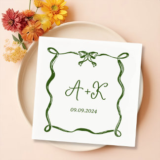 Guardanapo De Papel Monograma de Casamento Verde Francês Desenhado à M