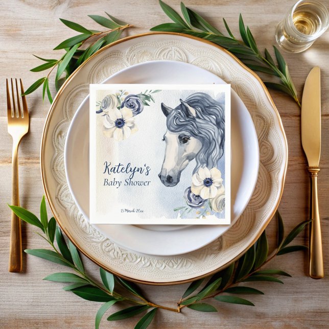 Guardanapo De Papel Monograma de chá de fraldas de fêmeas de cavalos (Horses cowgirl baby shower monogrammed napkins personalized equestrian baby shower napkins)