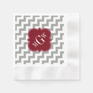 Guardanapo De Papel Monograma de Chevron Borgonha Quatrefoil 3 do