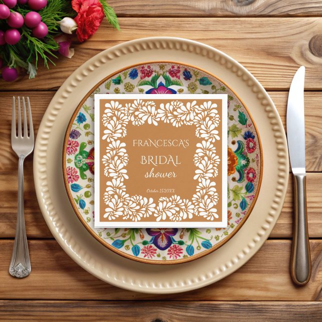 Guardanapo De Papel monograma de chuveiro de noiva em terracota talave (Mexican talavera terracotta bridal shower monogrammed printed napkins template personalized decor)