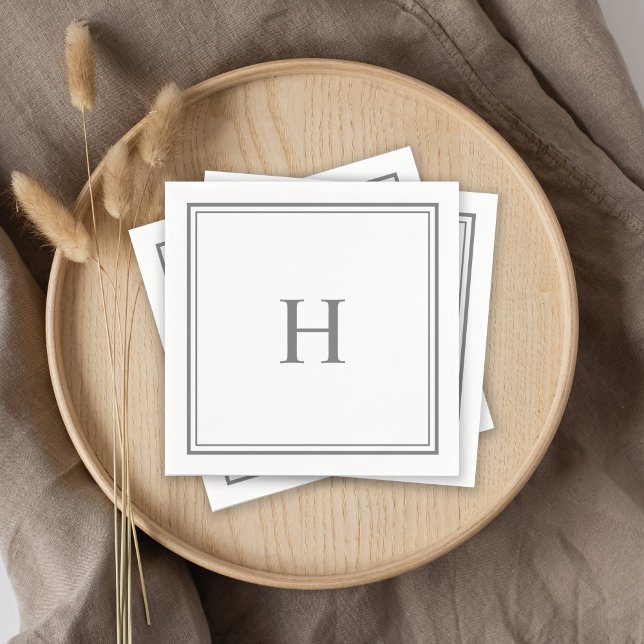 Guardanapo De Papel Monograma de Cinzas Clássicas Simples com Borda de (Custom cocktail napkins to personalize with your monogram initial.)