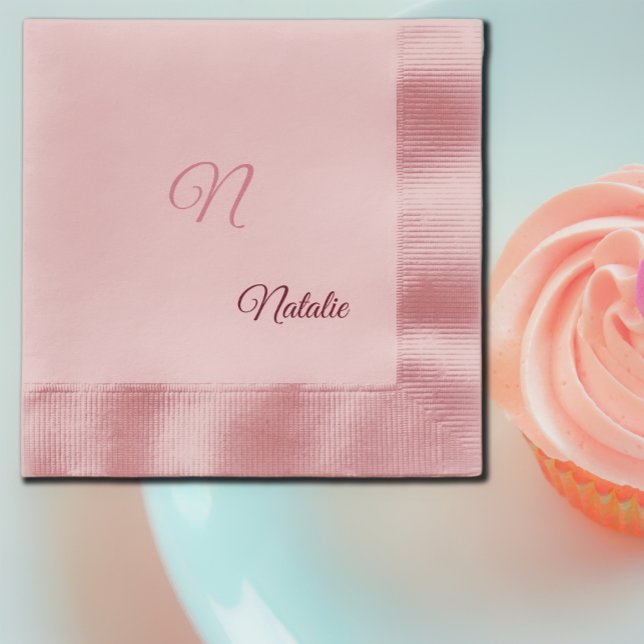 Guardanapo De Papel Monograma de cor sólida rosa elegante (Criador carregado)