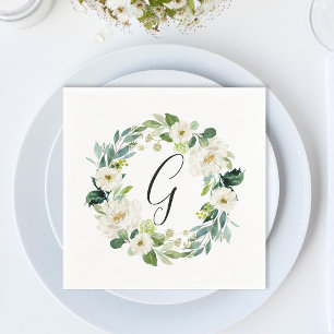 Guardanapo De Papel Monograma de Coroa Floral Branca