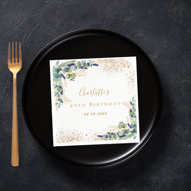 Guardanapo De Papel Monograma de eucalipto verde-glitter de aniversári (Criador carregado)