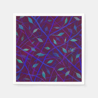 Guardanapo De Papel Monograma de Folhagem de Joias Botânica Escura