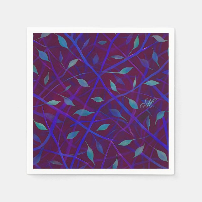 Guardanapo De Papel Monograma de Folhagem de Joias Botânica Escura (Frente)