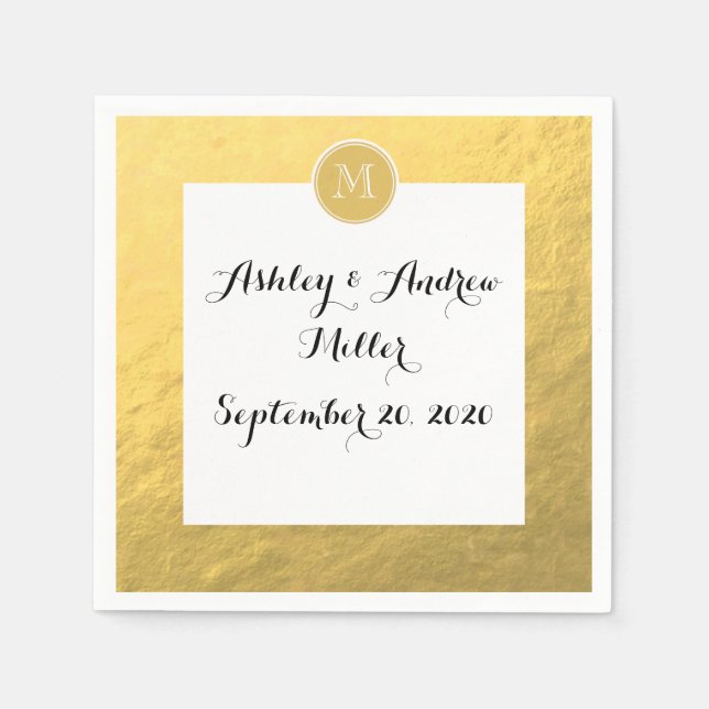 Guardanapo De Papel Monograma de Fundo de Folha de Ouro Glamor (Frente)