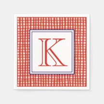 Monograma de Gingham Vermelho Branco e Azul