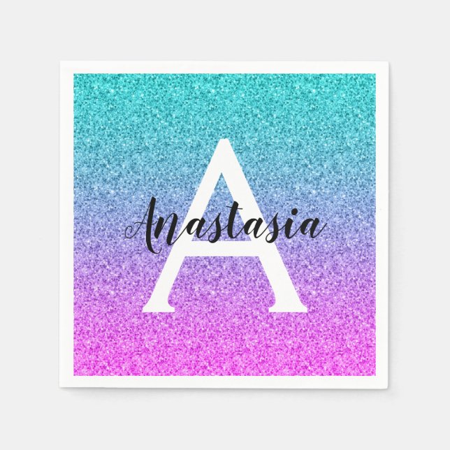 Guardanapo De Papel Monograma de Gradiente de Gradação de Sparkle com  (Frente)