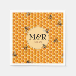 Guardanapo De Papel Monograma de Honeybee Iniciais Dourado Casamento
