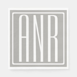 Guardanapo De Papel Monograma de Iniciais | Branco Sobre Cinzas Leves