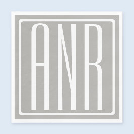 Guardanapo De Papel Monograma de Iniciais | Branco Sobre Cinzas Leves