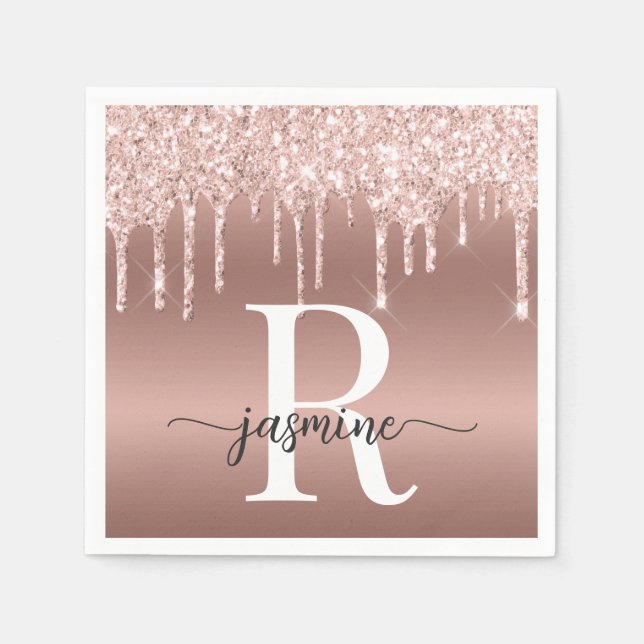 Guardanapo De Papel Monograma de Metal com Gotejamento de Brilho Doura (Frente)