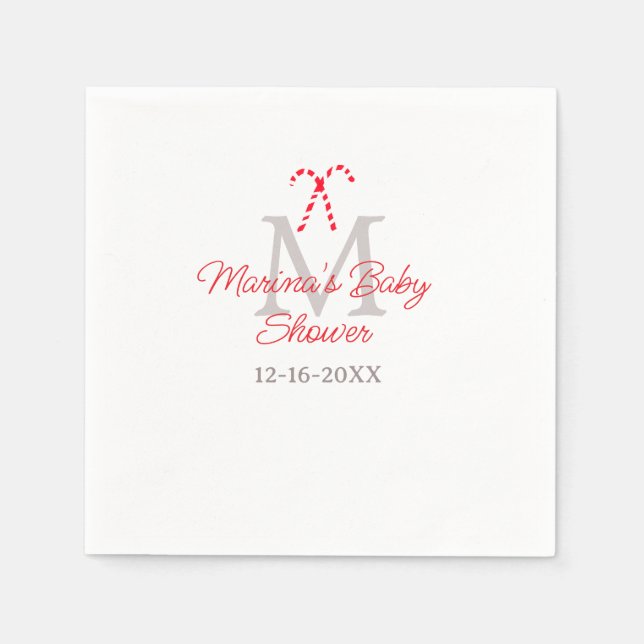 Guardanapo De Papel Monograma de Natal de chá de fraldas doce de cana (Frente)