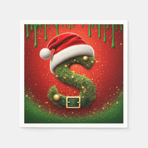 Guardanapo De Papel Monograma de Natal S com Chapéu de Papai Noel Pres