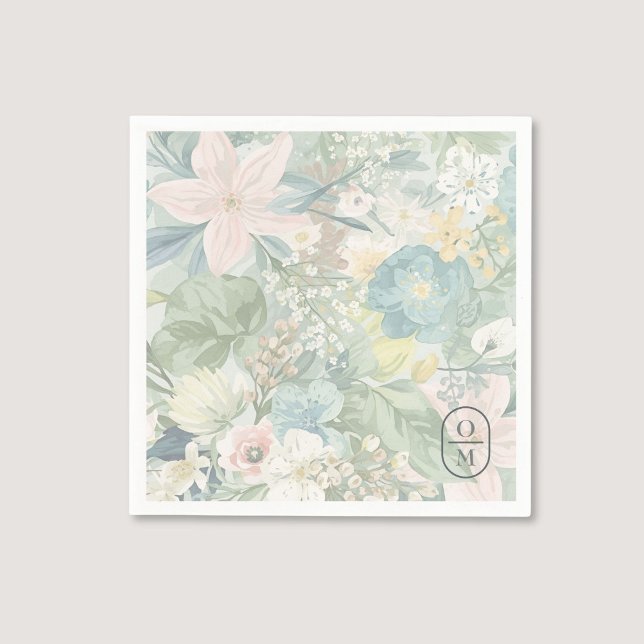 Guardanapo De Papel Monograma de Noiva de Aguarela Floral Macia (Criador carregado)