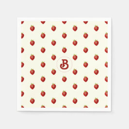 Guardanapo De Papel Monograma de Nome de Morango Branco Vermelho Fofo