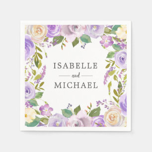 Guardanapo De Papel Monograma de Nome Floral Branco Roxo Casamento