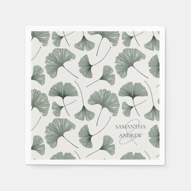 Guardanapo De Papel Monograma de Padrão Botânico Verde Rústico (Frente)