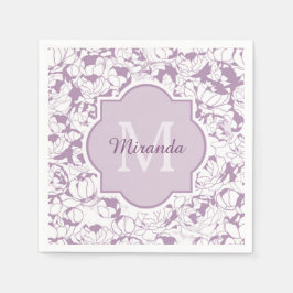 Guardanapo De Papel Monograma De Rapariga Floral Roxo Moderno Com Nome