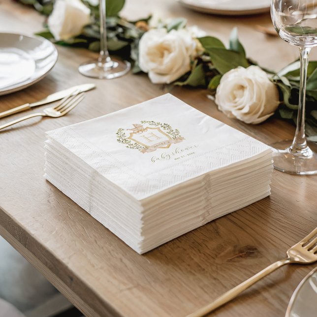 Guardanapo De Papel Monograma de repouso de Carruagem bebê | Chá de fr (Simulation of a stack of napkins. Actual napkins have a coined textured border.)