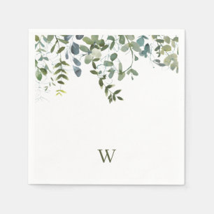 Guardanapo De Papel Monograma de Vegetação em Aquarela Elegante