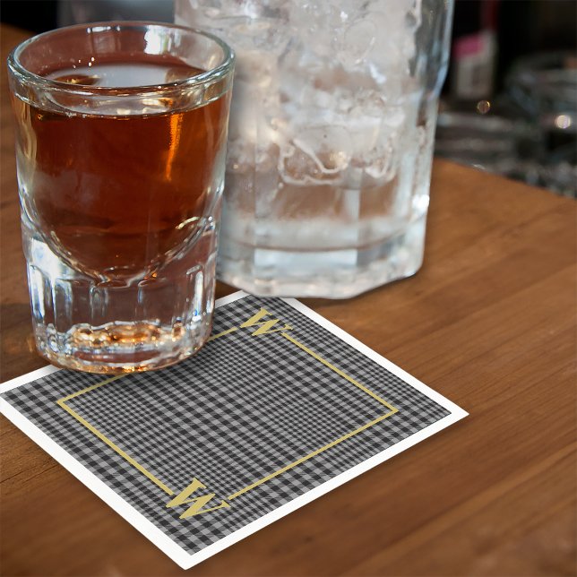 Guardanapo De Papel Monograma de Xadrez de Glen Dourada Elegante (Criador carregado)