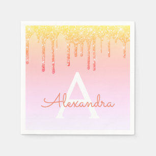 Guardanapo De Papel Monograma do brilho da faísca de Bling do amarelo