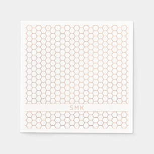 Guardanapo De Papel Monograma do Moderno Rosa de Cobre Gold Foil Hexag