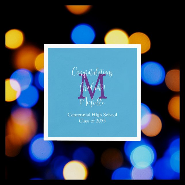 Guardanapo De Papel Monograma do nome branco roxo festa de formatura a (Criador carregado)