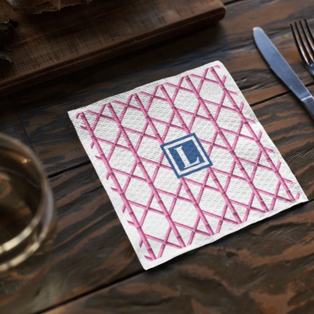 Guardanapo De Papel Monograma do padrão do Marinho Pink Trellis Bamboo (Criador carregado)