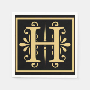 Guardanapo De Papel Monograma dourado da letra inicial H