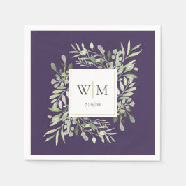 Guardanapo De Papel Monograma Dourado de Elegante Roxo