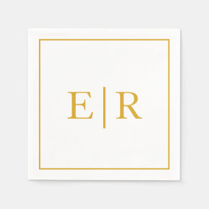 Guardanapo De Papel Monograma Dourado de Noivado Simples e Elegante