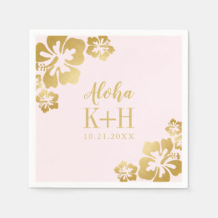 Guardanapo De Papel Monograma Dourado do hibiscus Aloha