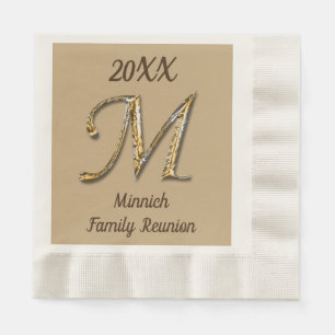 Guardanapo De Papel Monograma Dourado elegante da letra M da reunião