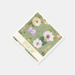 Guardanapo De Papel Monograma Dourado Floral Elegante Moderno Verde