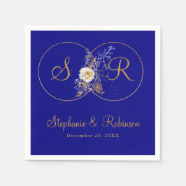 Guardanapo De Papel Monograma Dourado Personalizado No Casamento Azul