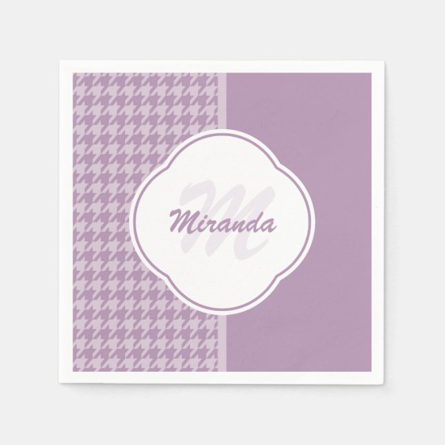 Guardanapo De Papel Monograma e Nome bonito Pastel Purple Houndstooth (Frente)