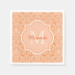Guardanapo De Papel Monograma e Nome da Cor damasco Laranja Elegante