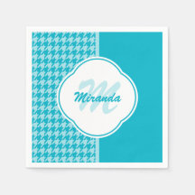 Monograma e Nome da Modern Turquoise Houndstooth