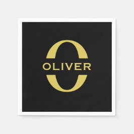 Guardanapo De Papel Monograma E Nome Preto E Dourado Personalizado
