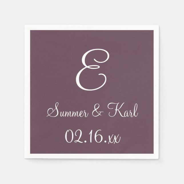 Guardanapo De Papel Monograma EggPlant Top Monocromático Napkins (Frente)