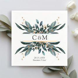 Guardanapo De Papel Monograma Elegante Azul Dourado (Imitat) Botânico