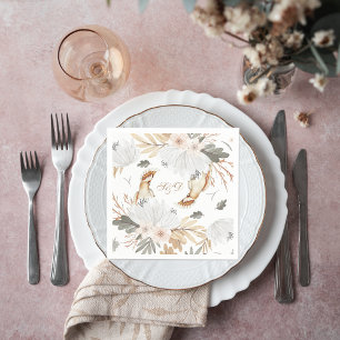 Guardanapo De Papel Monograma Elegante Boho Flores e Aves Aquáticas