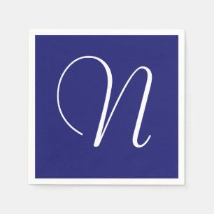 Guardanapo De Papel Monograma Elegante Branco Grande   Azul Meia-Noite